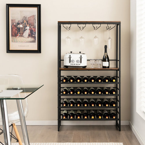 17 Stories 17 Storeys 32 Bottles Wine Rack Rustic Wine Storage Holder Freestanding W/ Glass